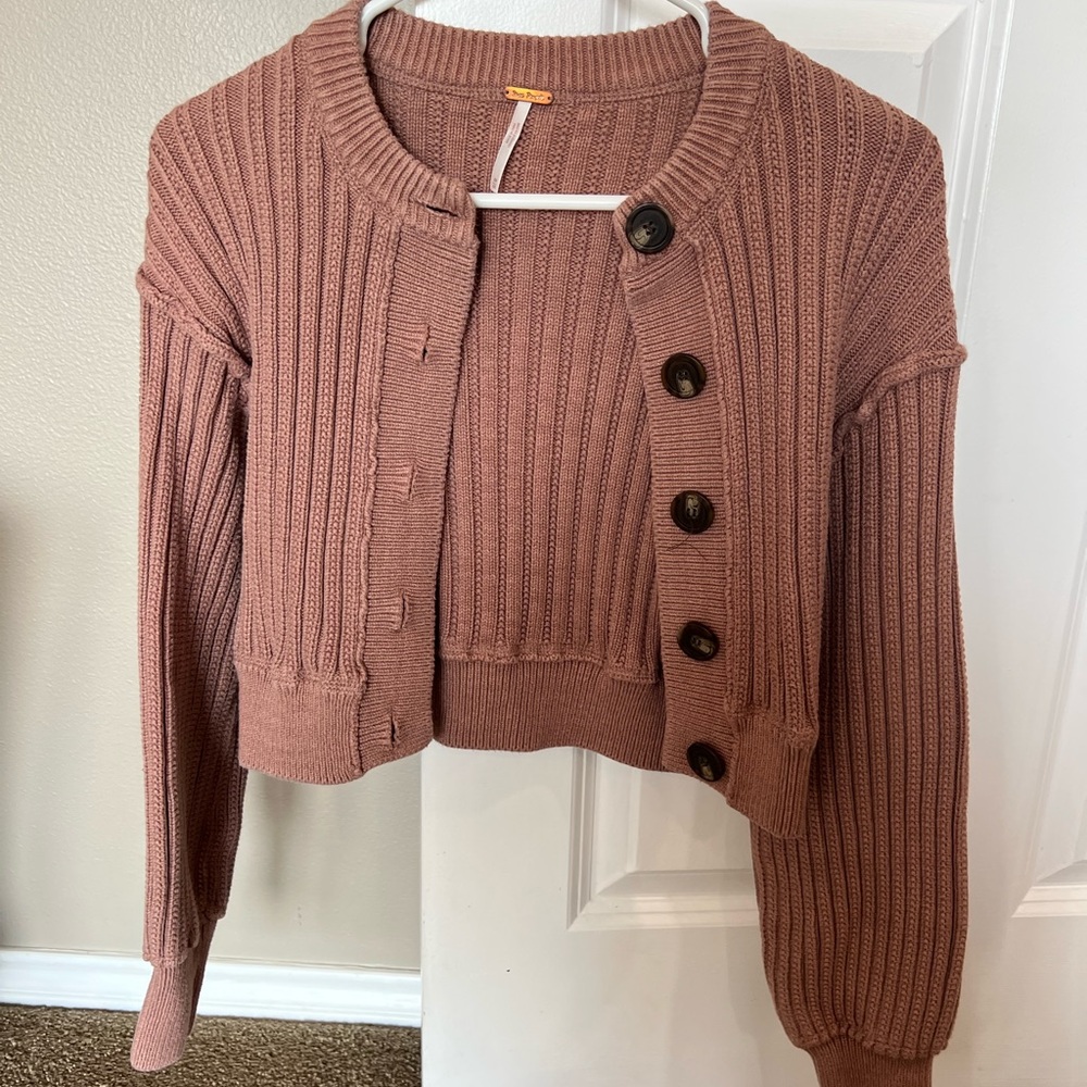 Free People Ribbed Cardigan Sweater - Brown